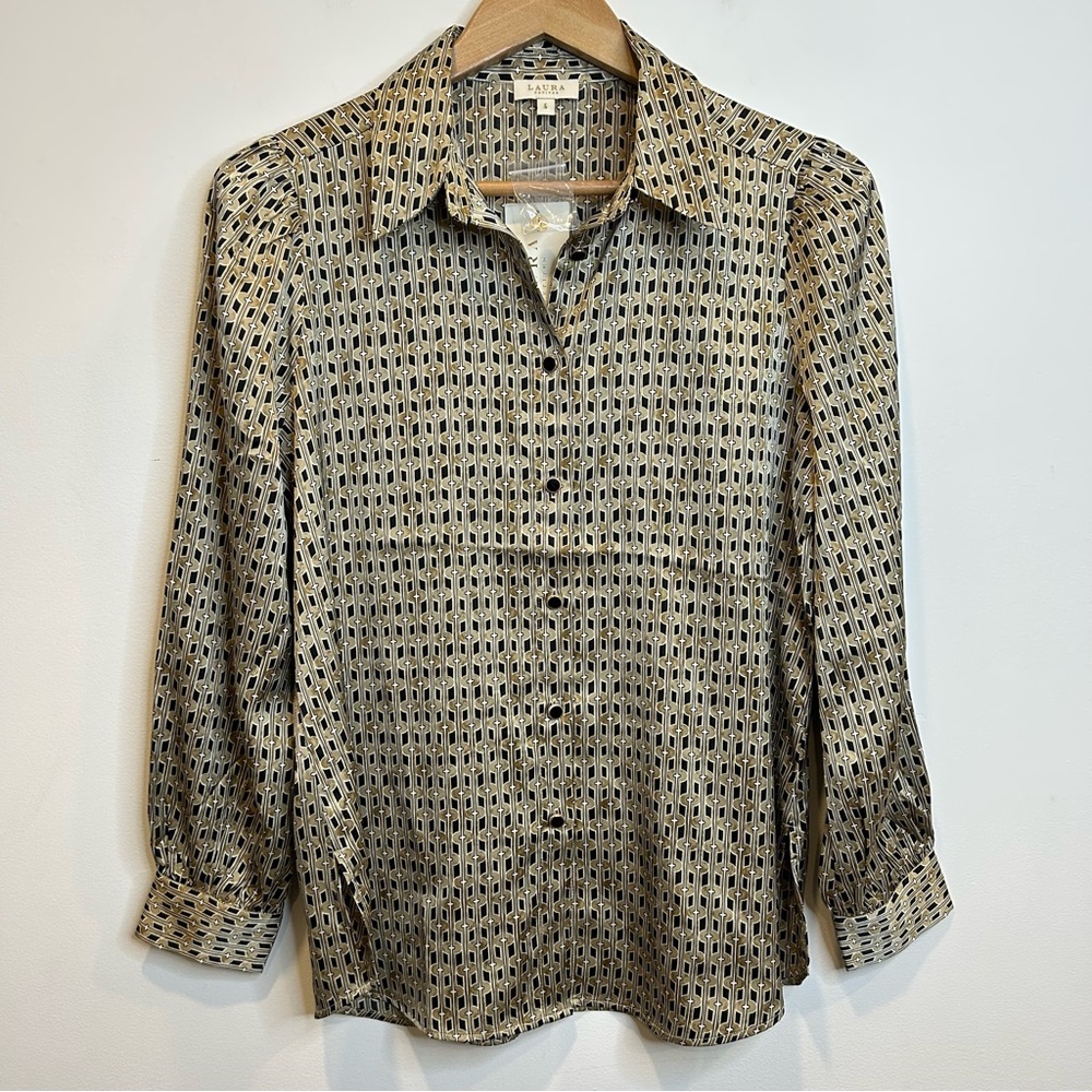 Laura Long Sleeve Geometric Print Blouse Brown Pattern - Picture 6 of 12